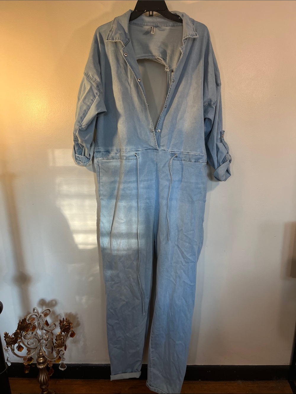 American Bazi Light Blue Denim Jumpsuit Overalls with Drawstring